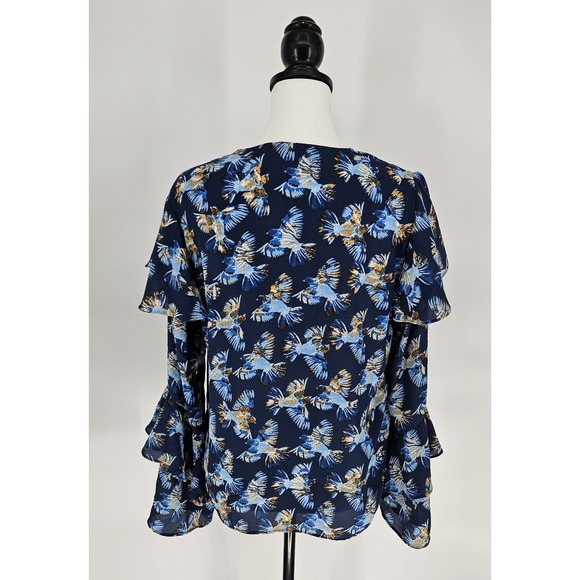 Finn & Grace Blue Sparrow Ruffle Blouse Womens M Whimsical Boho CottageCore - Picture 4 of 9